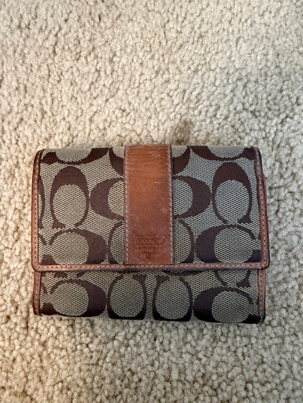Coach Brown Signature Canvas Trifold Wallet